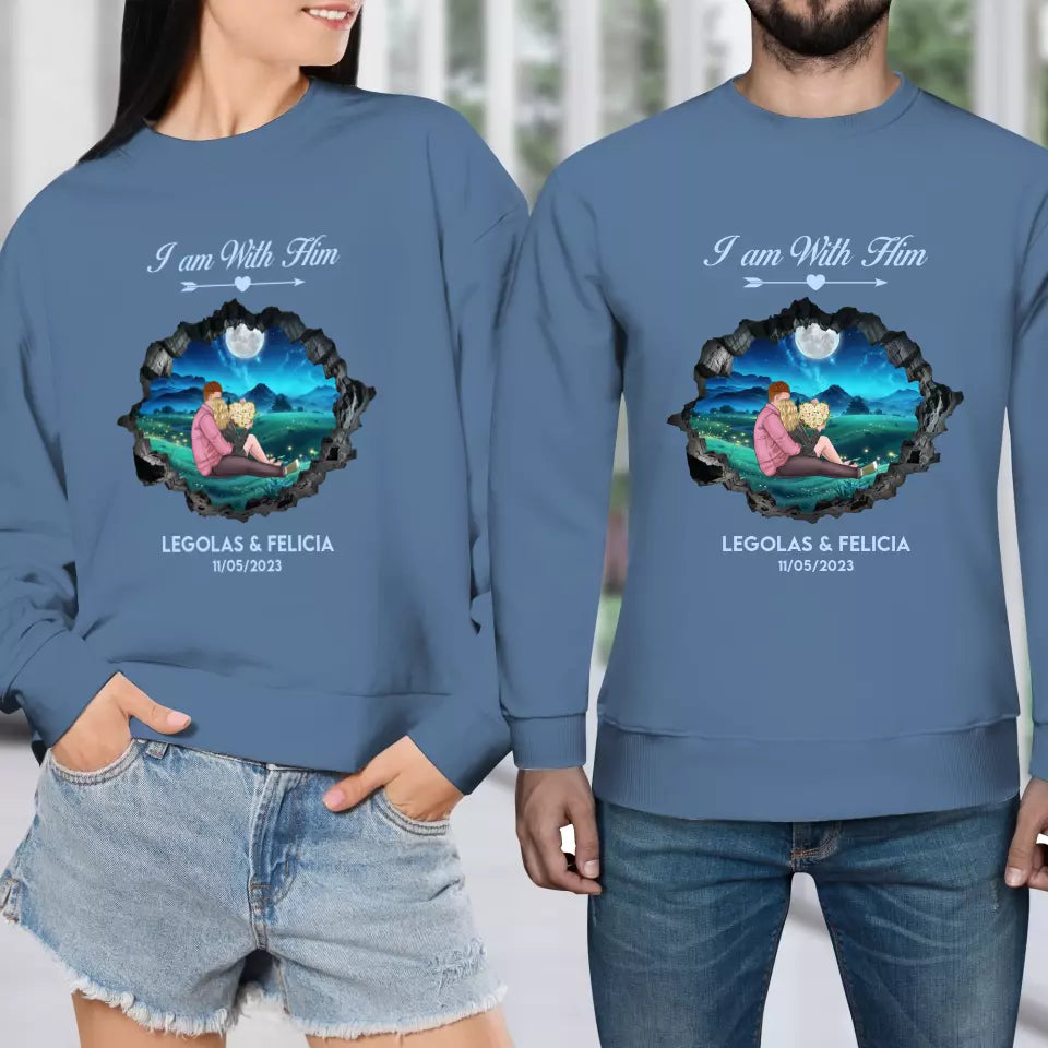 I Am With Him - Custom Name - Personalized Gifts for Couples - Sweater