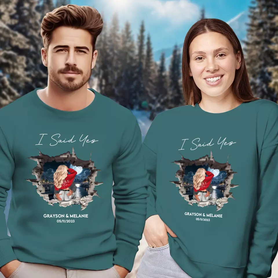 I Asked - Custom Photo - Personalized Gifts for Couples - Unisex Sweater