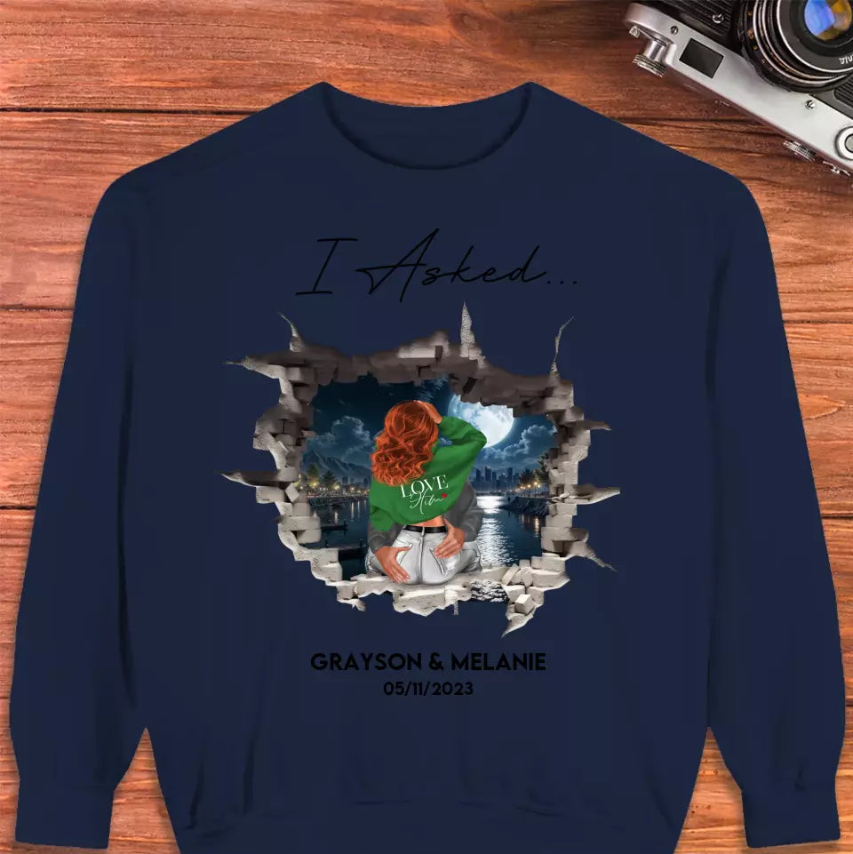 I Asked - Custom Photo - Personalized Gifts for Couples - Unisex Sweater