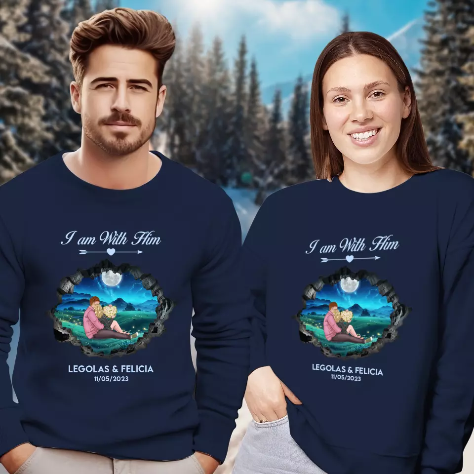 I Am With Him - Custom Name - Personalized Gifts for Couples - Sweater