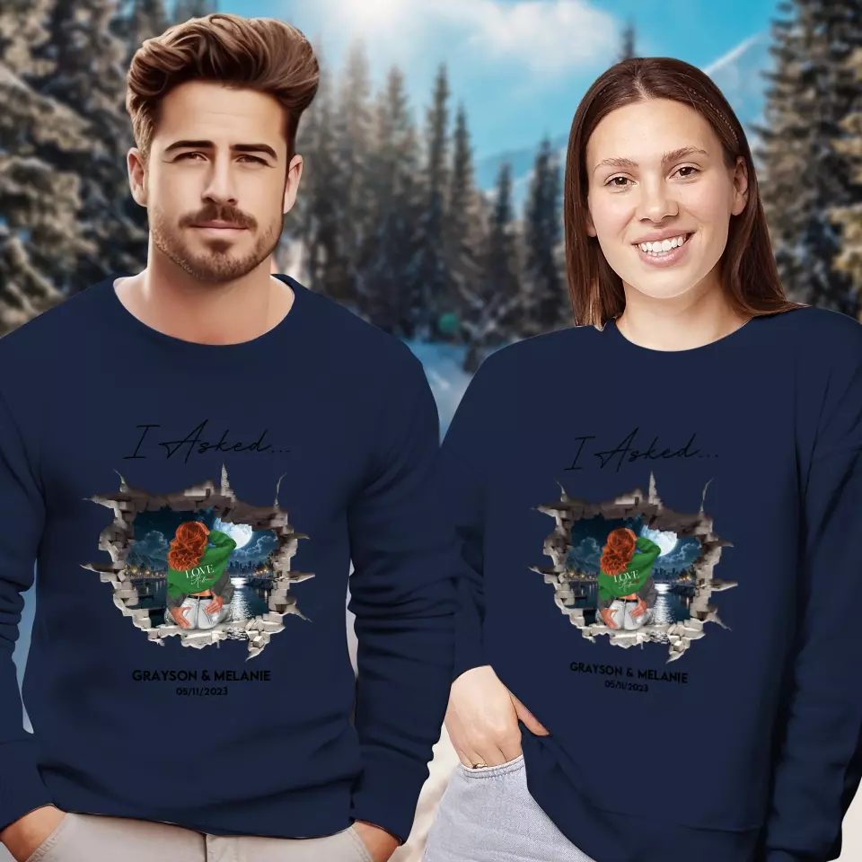 I Asked - Custom Photo - Personalized Gifts for Couples - Unisex Sweater