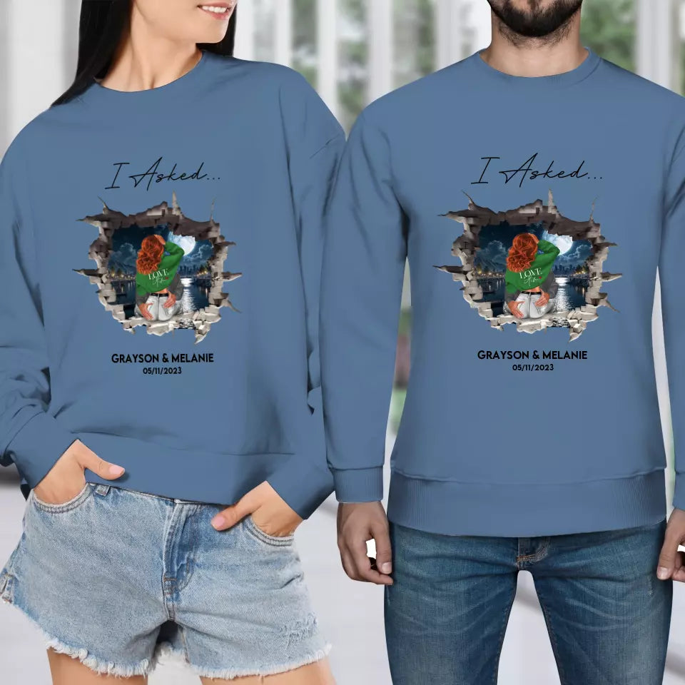 I Asked - Custom Photo - Personalized Gifts for Couples - Unisex Sweater