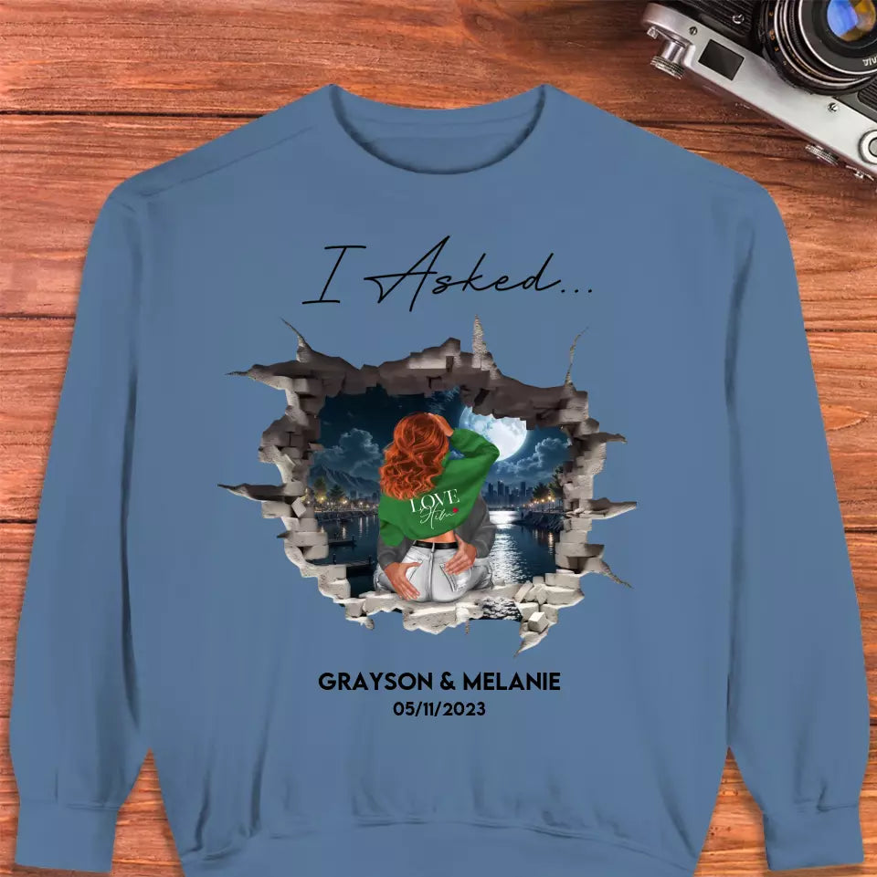 I Asked - Custom Photo - Personalized Gifts for Couples - Unisex Sweater