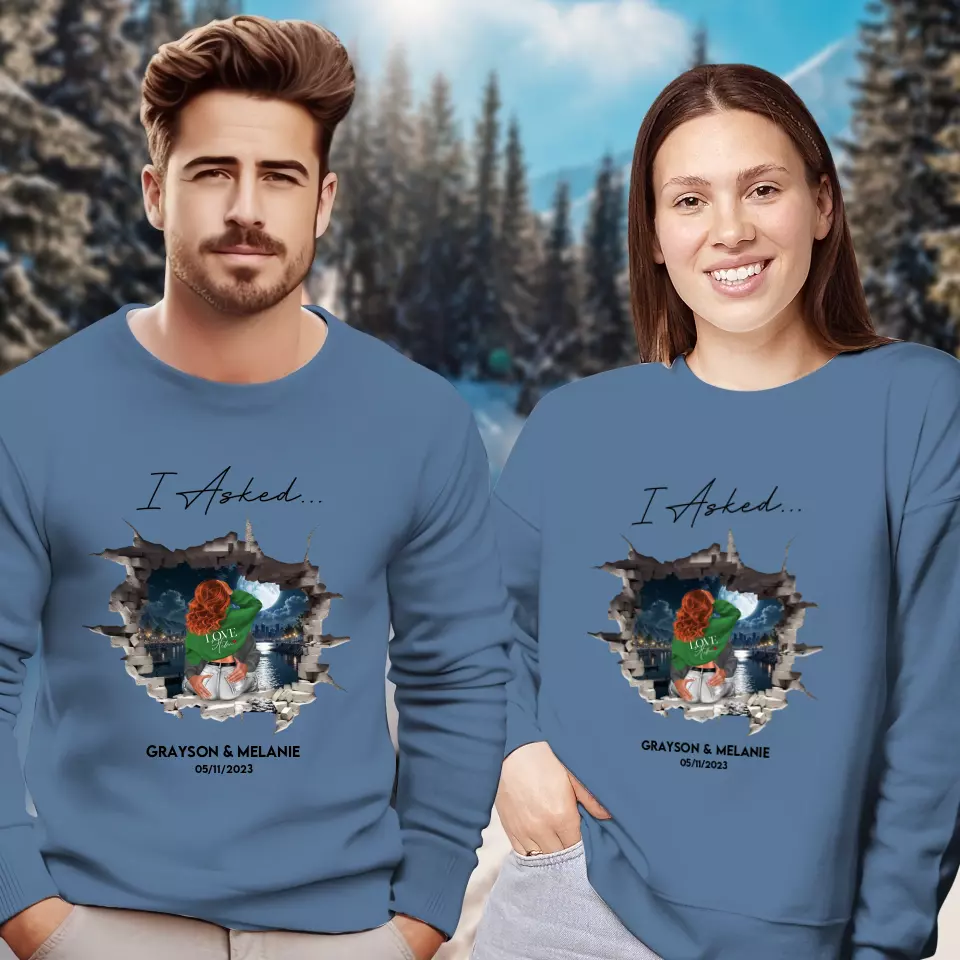 I Asked - Custom Photo - Personalized Gifts for Couples - Unisex Sweater