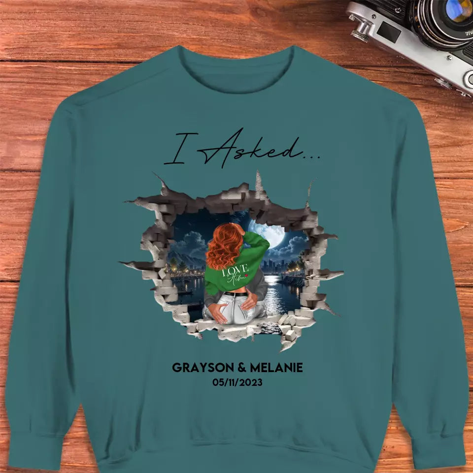 I Asked - Custom Photo - Personalized Gifts for Couples - Unisex Sweater