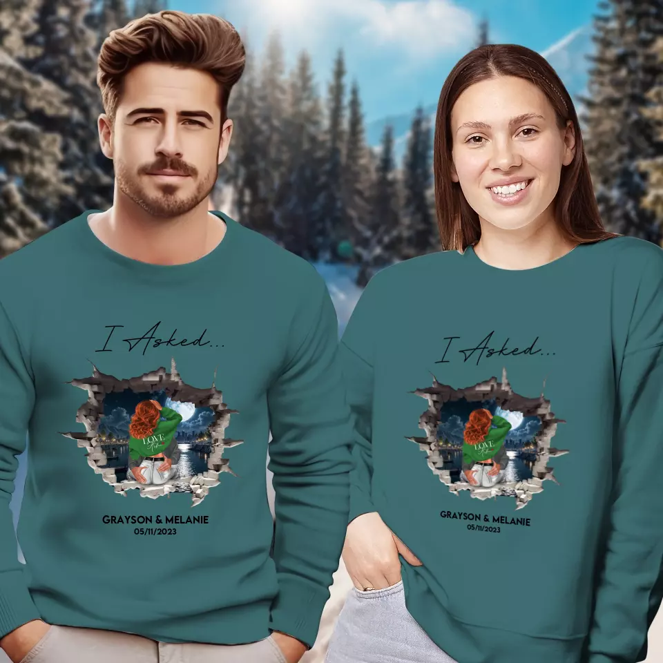 I Asked - Custom Photo - Personalized Gifts for Couples - Unisex Sweater