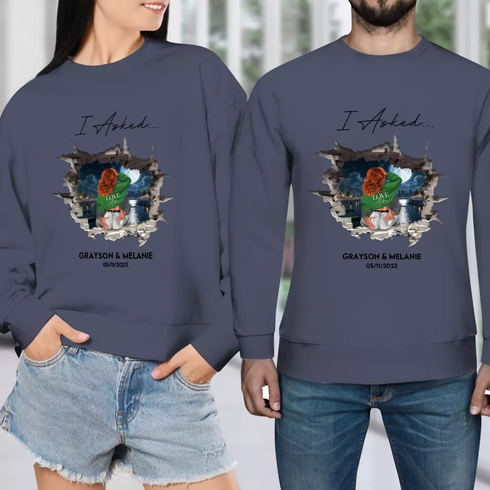 I Asked - Custom Photo - Personalized Gifts for Couples - Unisex Sweater