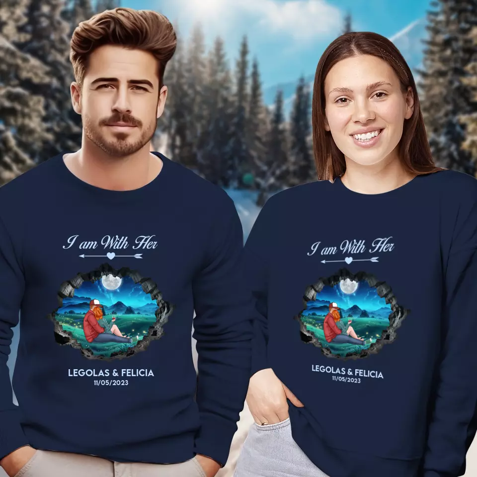 I Am With Him - Custom Name - Personalized Gifts for Couples - Sweater