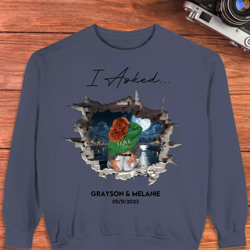 I Asked - Custom Photo - Personalized Gifts for Couples - Unisex Sweater