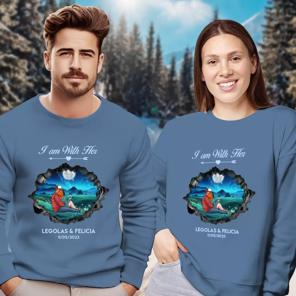 I Am With Him - Custom Name - Personalized Gifts for Couples - Sweater