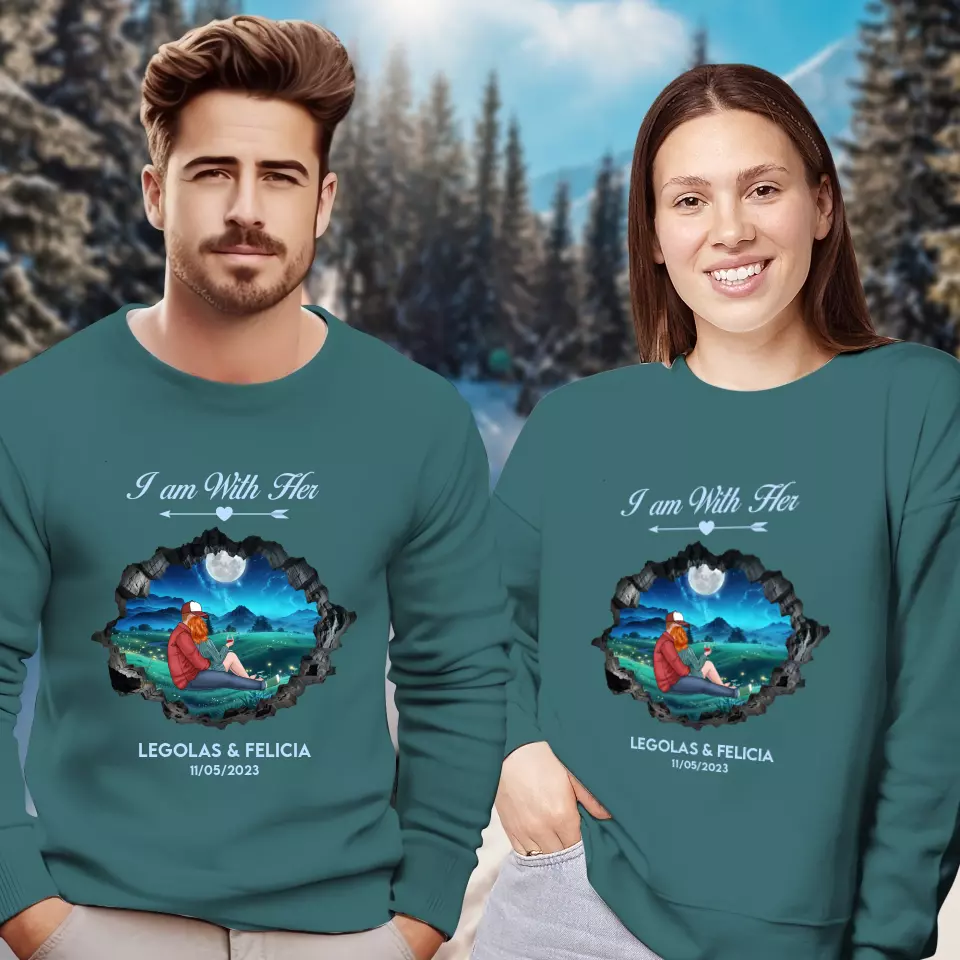 I Am With Him - Custom Name - Personalized Gifts for Couples - Sweater