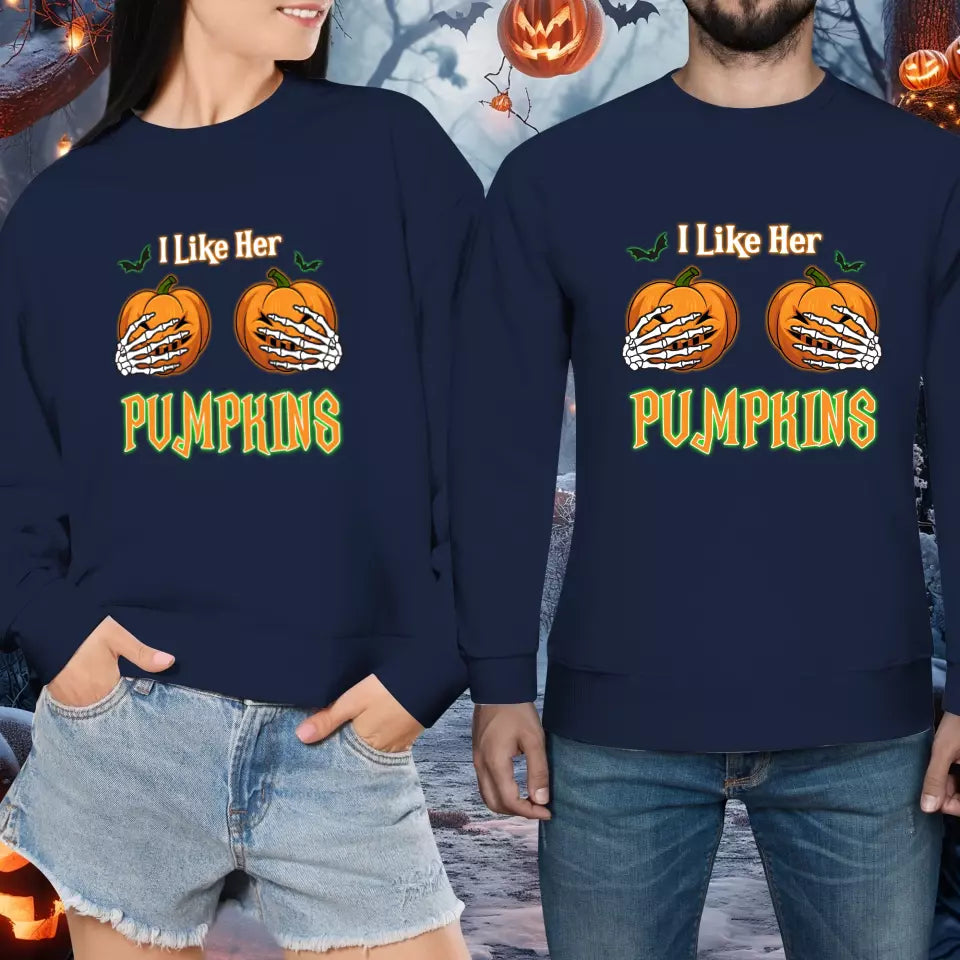 Broomstick & Pumpkins - Custom Pumpkin - Personalized Gifts For Couple - Sweater