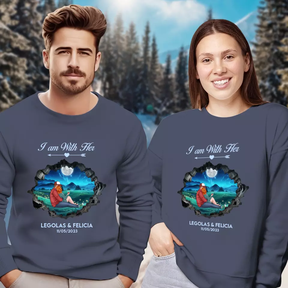 I Am With Him - Custom Name - Personalized Gifts for Couples - Sweater