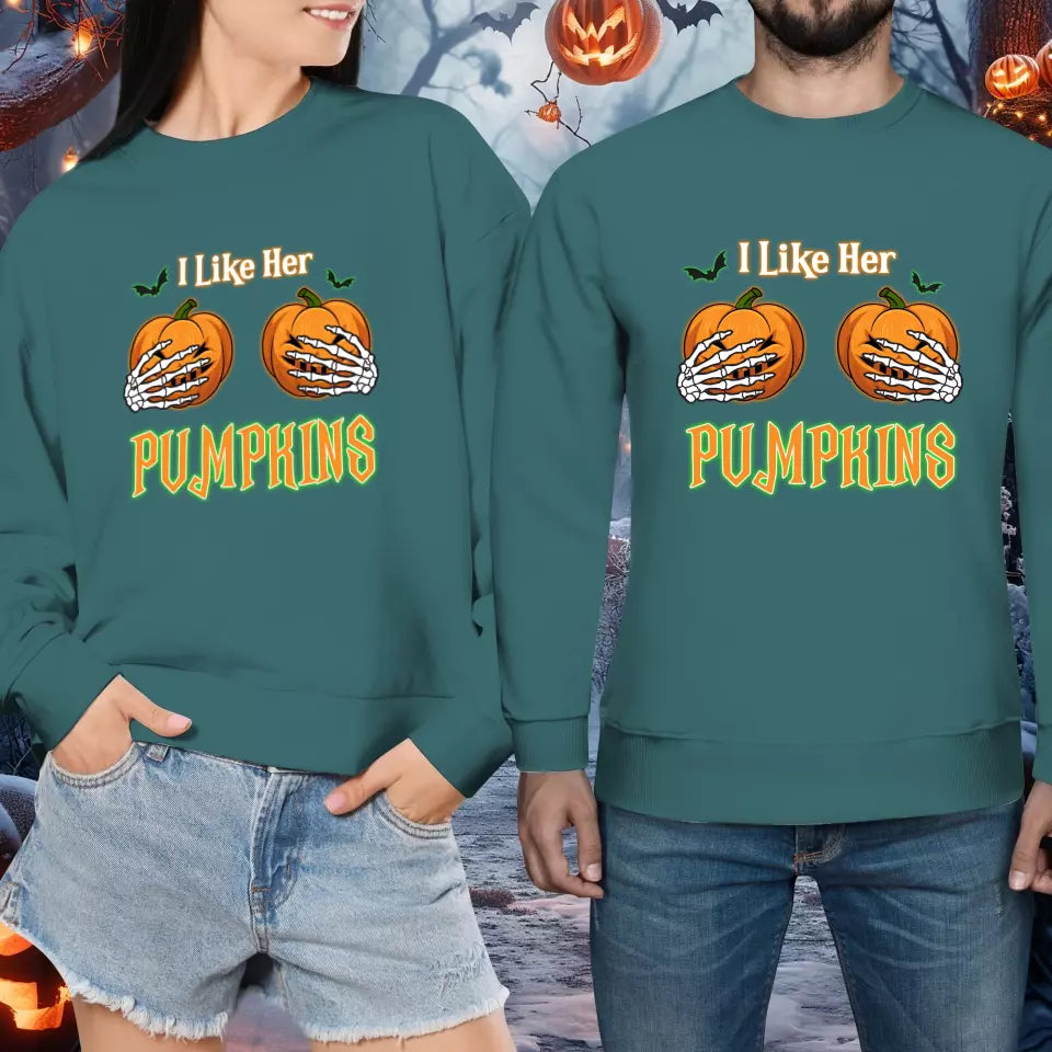 Broomstick & Pumpkins - Custom Pumpkin - Personalized Gifts For Couple - Sweater