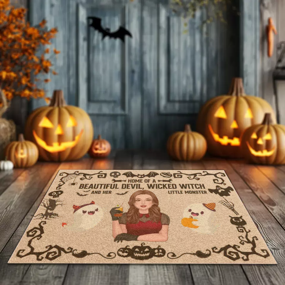 Home Of A Beautiful Devil - Custom Ghost - Personalized Gifts For Family - Doormat (24" × 16")