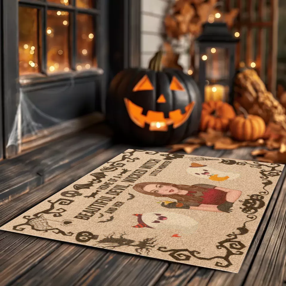 Home Of A Beautiful Devil - Custom Ghost - Personalized Gifts For Family - Doormat (24" × 16")