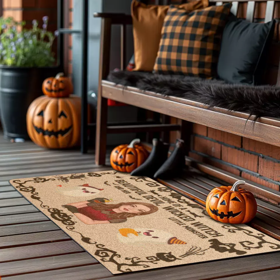 Home Of A Beautiful Devil - Custom Ghost - Personalized Gifts For Family - Doormat (24" × 16")