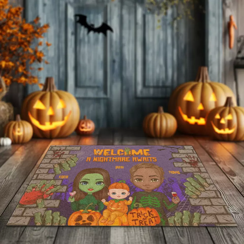 Welcome A Nightmare Awaits - Custom Name - Personalized Gifts For Family - Doormat (24" × 16")