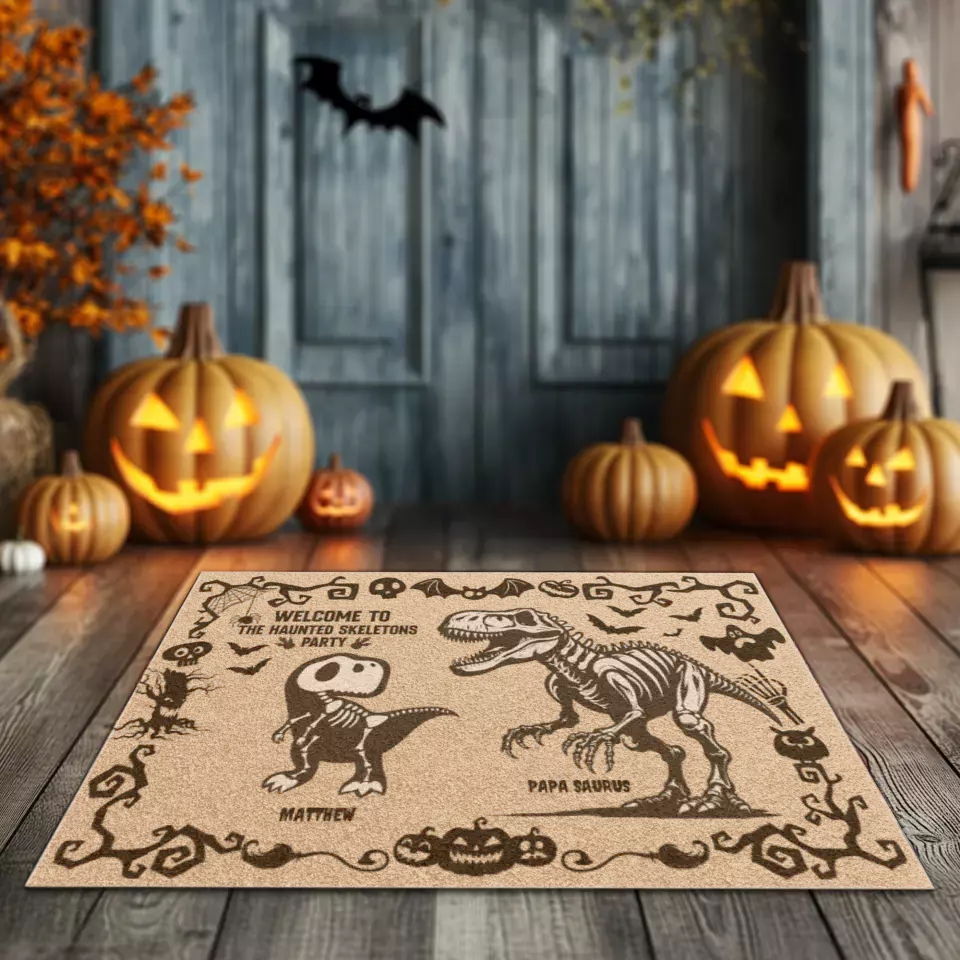 Welcome To The Haunted Skeleton Party - Custom Name - Personalized Gifts For Family - Doormat (24" × 16")