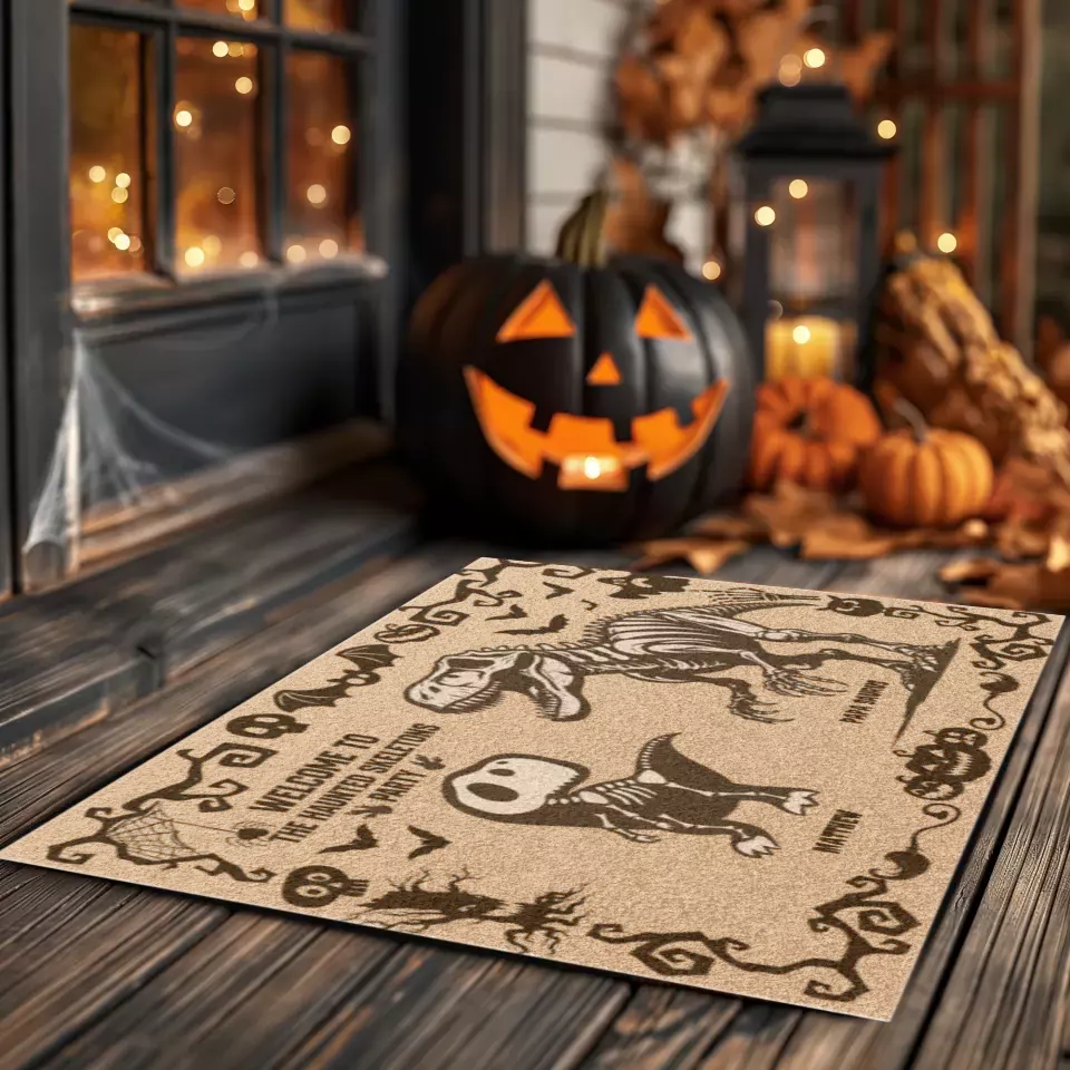 Welcome To The Haunted Skeleton Party - Custom Name - Personalized Gifts For Family - Doormat (24" × 16")