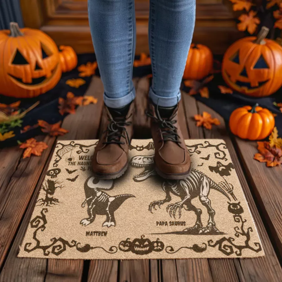 Welcome To The Haunted Skeleton Party - Custom Name - Personalized Gifts For Family - Doormat (24" × 16")