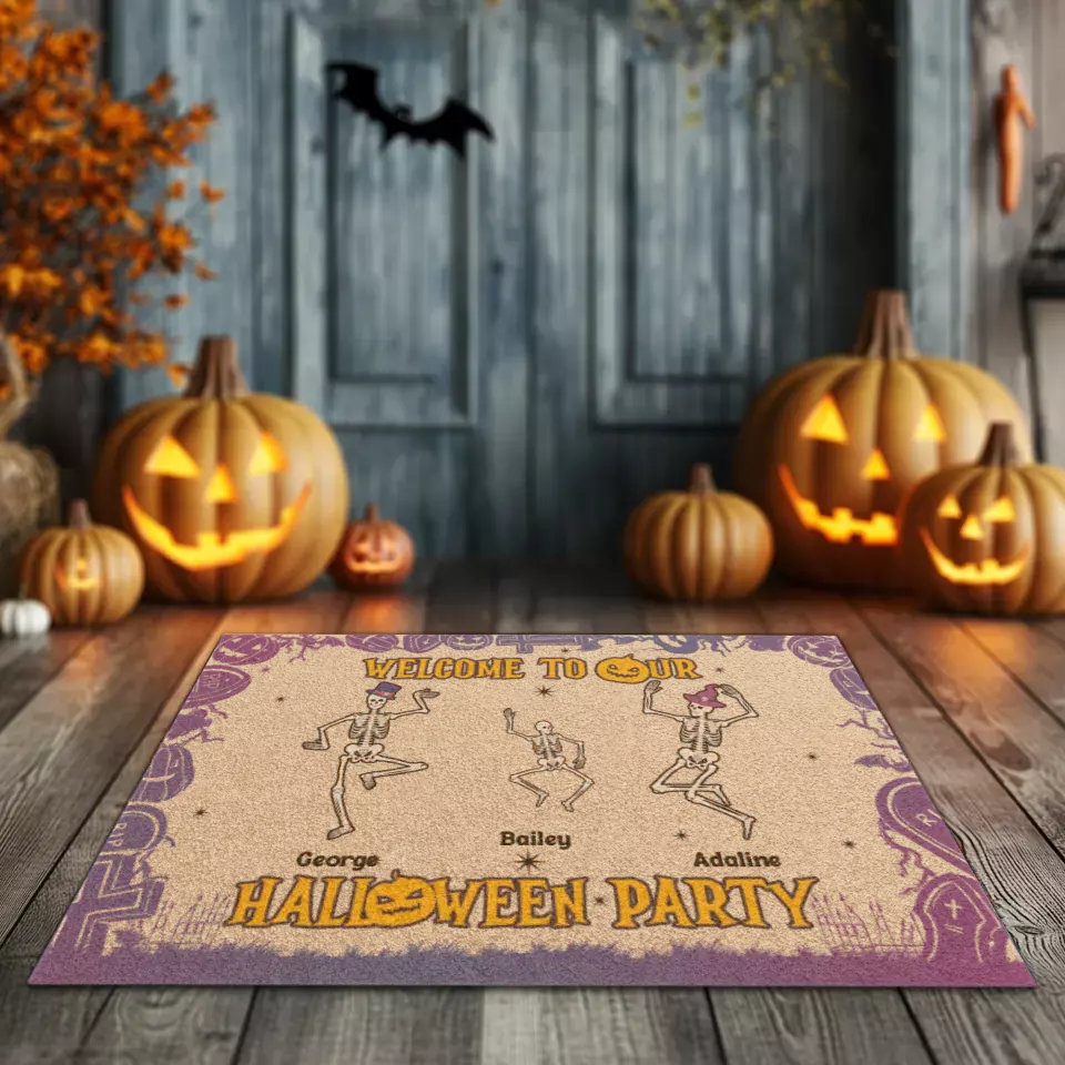 Welcome To Our Halloween Party - Custom Name - Personalized Gifts For Family - Doormat (24" × 16")