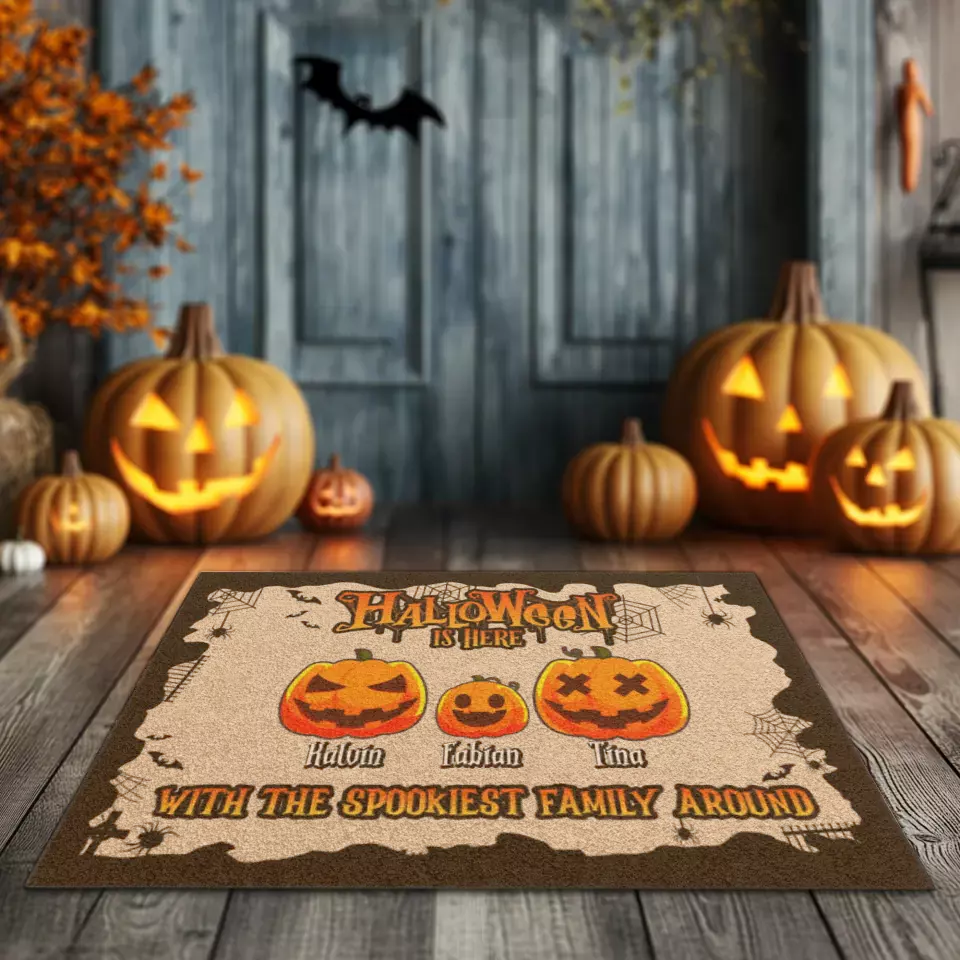 Halloween Is Here - Custom Name - Personalized Gifts For Family - Doormat (24" × 16")