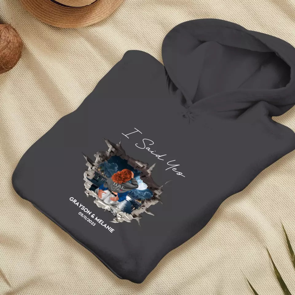 I Asked - Custom Photo - Personalized Gifts for Couples - Unisex Hoodie