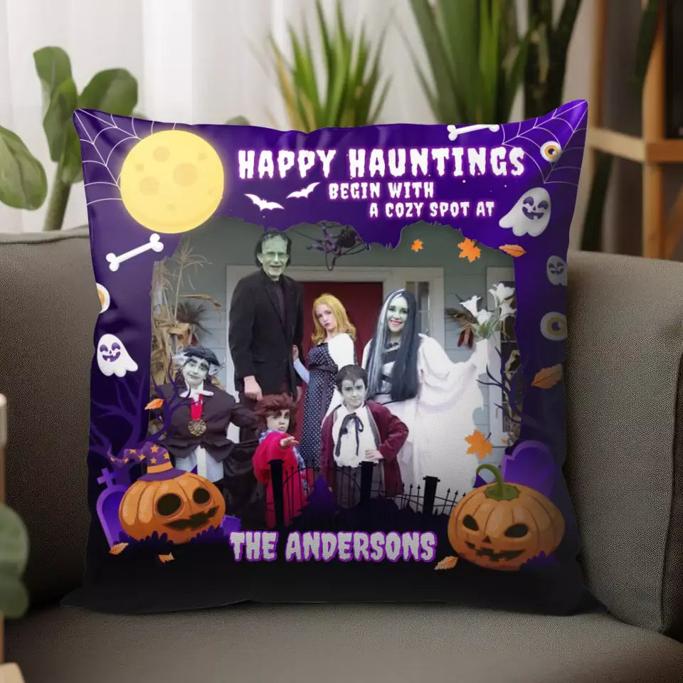 Happy Hauntings - Custom Photo - Personalized Gifts For Family - Pillow