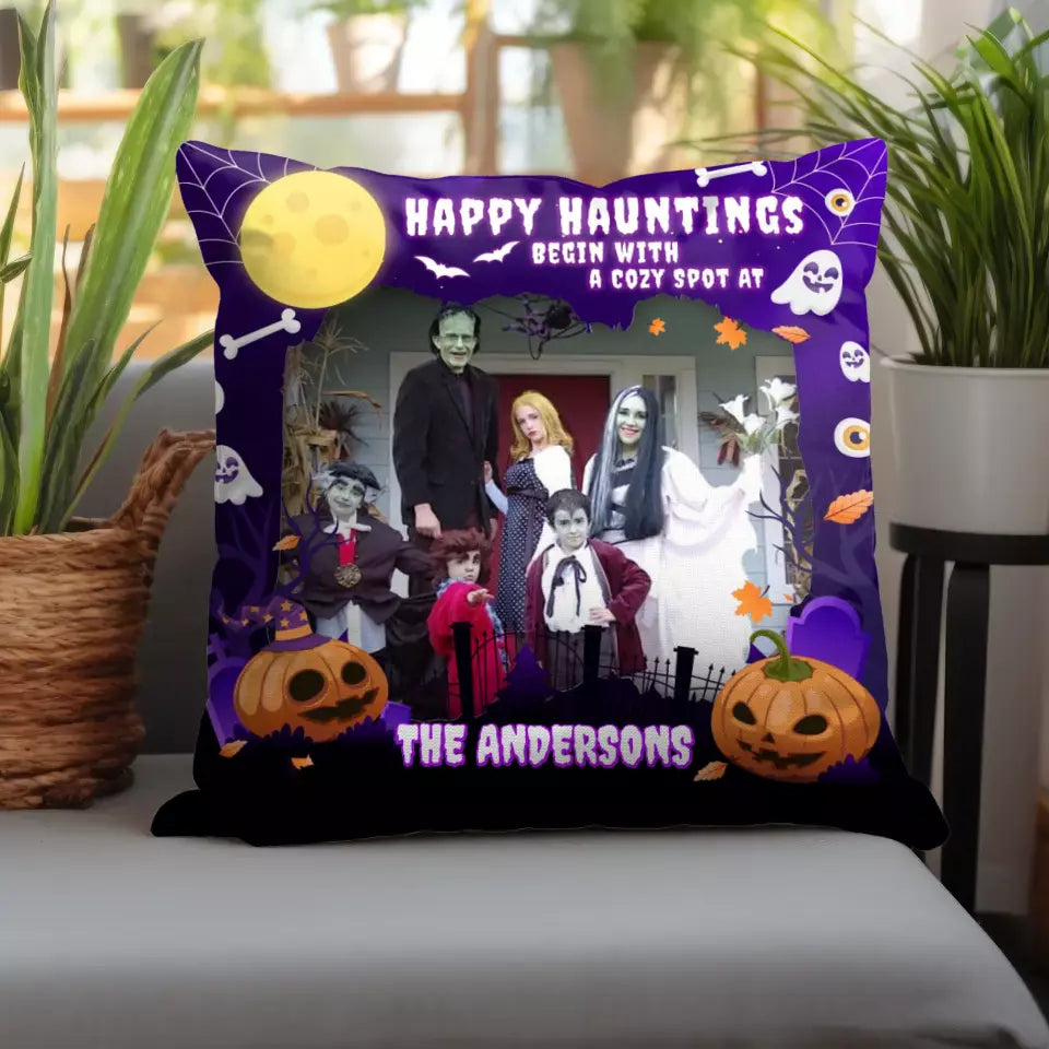 Happy Hauntings - Custom Photo - Personalized Gifts For Family - Pillow