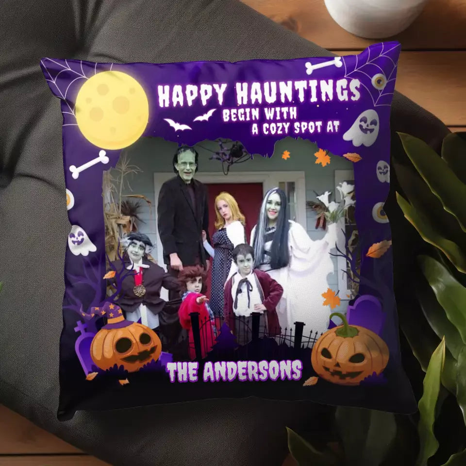 Happy Hauntings - Custom Photo - Personalized Gifts For Family - Pillow