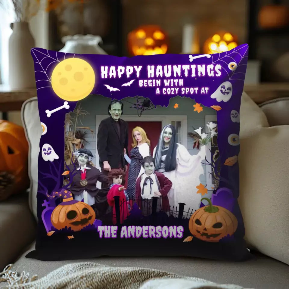 Happy Hauntings - Custom Photo - Personalized Gifts For Family - Pillow