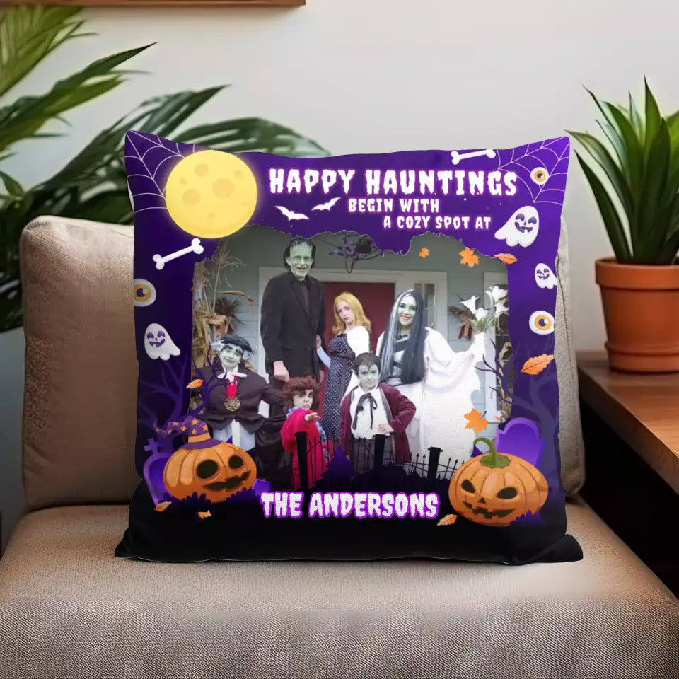 Happy Hauntings - Custom Photo - Personalized Gifts For Family - Pillow