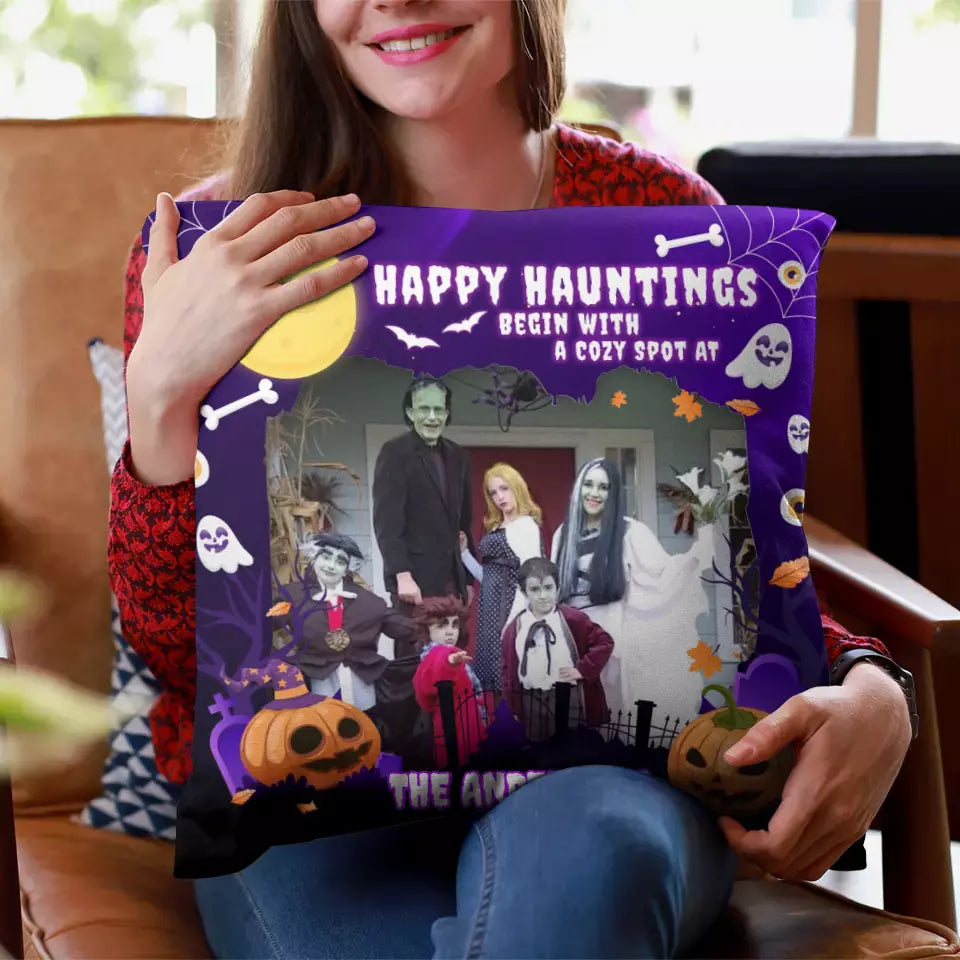 Happy Hauntings - Custom Photo - Personalized Gifts For Family - Pillow