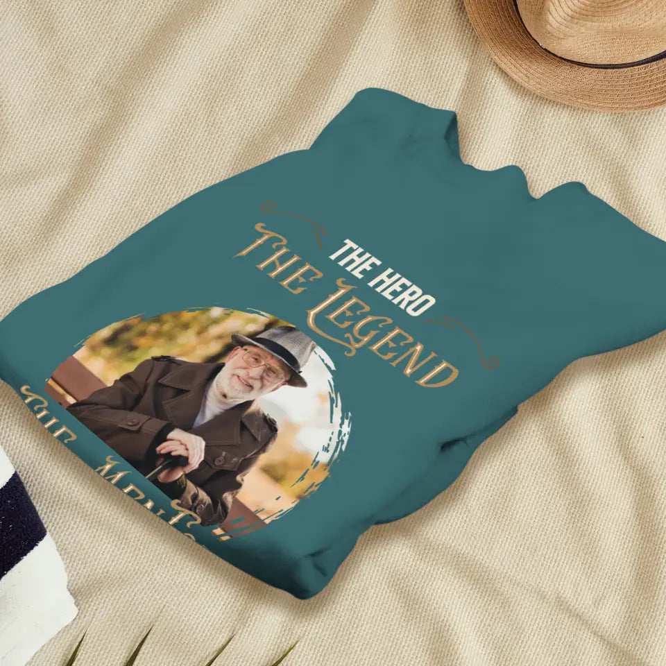 The Hero The Legend - Custom Photo - Personalized Gifts For Grandpa - Sweater