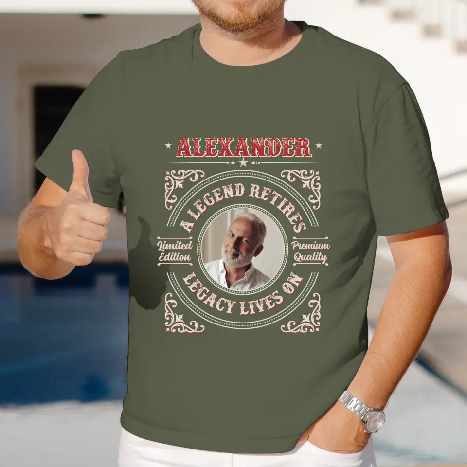 A Legend Retires - Custom Photo - Personalized Gifts For Grandpa - T-Shirt