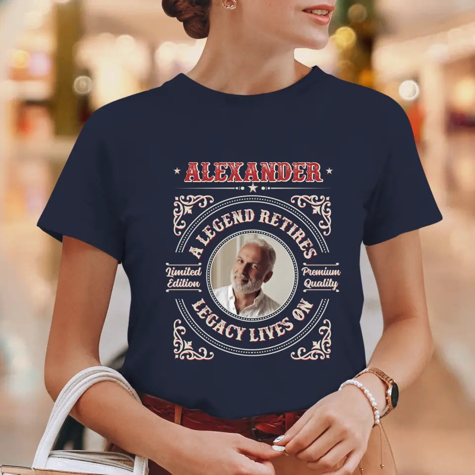 A Legend Retires - Custom Photo - Personalized Gifts For Grandpa - T-Shirt