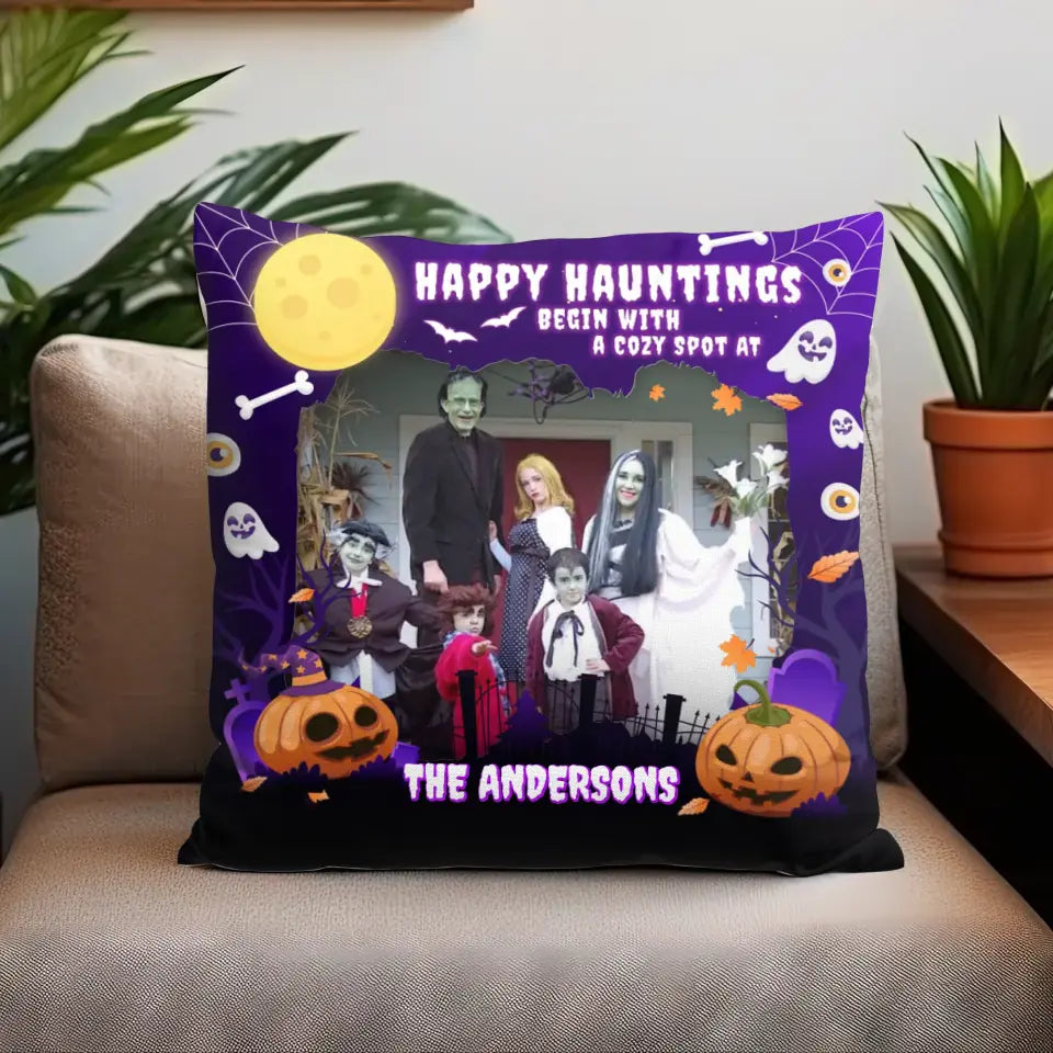 Happy Hauntings - Custom Photo - Personalized Gifts For Family - Pillow