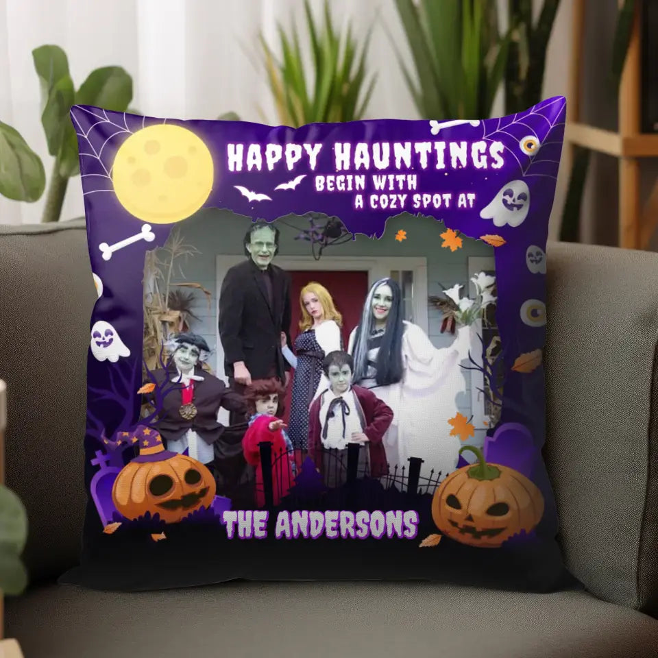 Happy Hauntings - Custom Photo - Personalized Gifts For Family - Pillow