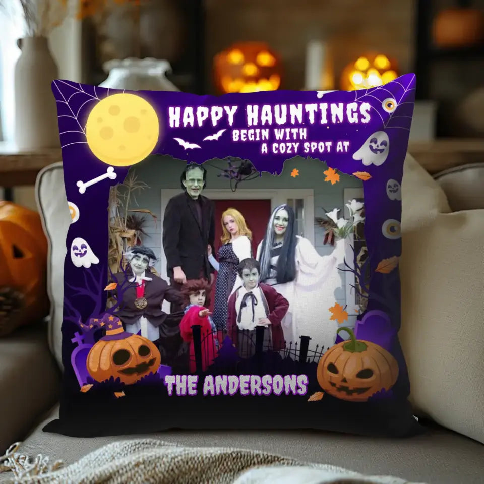 Happy Hauntings - Custom Photo - Personalized Gifts For Family - Pillow