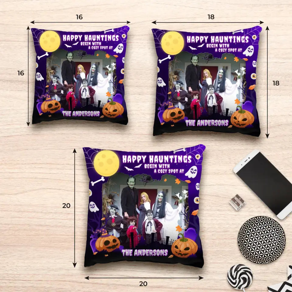 Happy Hauntings - Custom Photo - Personalized Gifts For Family - Pillow