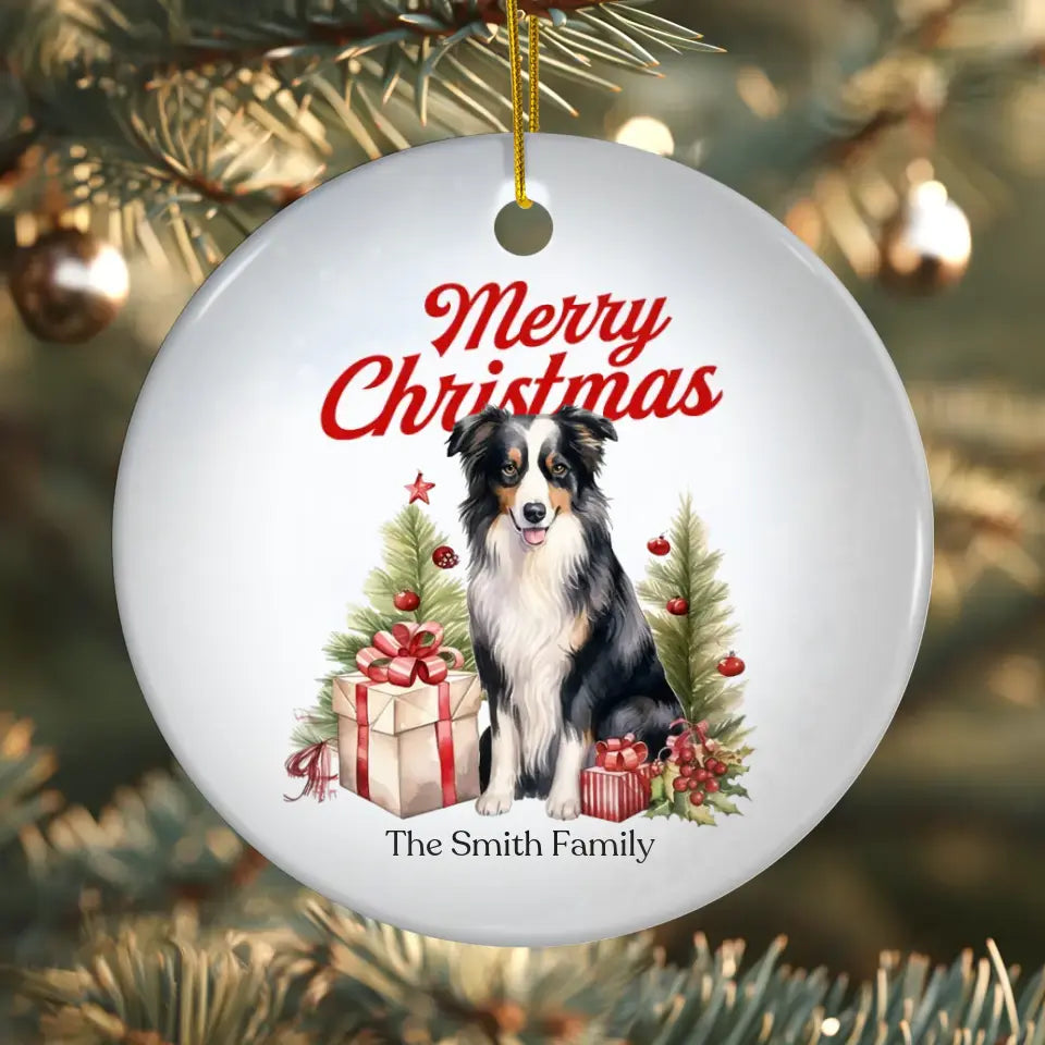 Watercolor Christmas Dog - Custom Background - Ornament