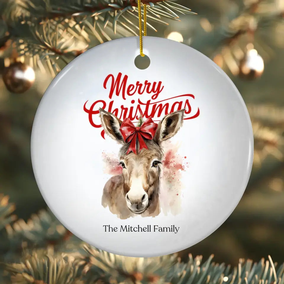 Christmas Donkey - Custom Background - Ornament