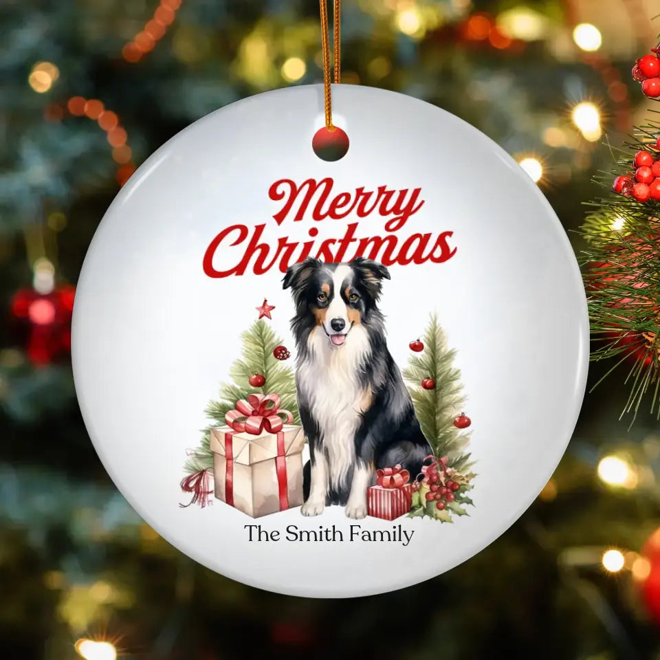 Watercolor Christmas Dog - Custom Background - Ornament