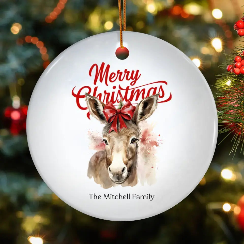 Christmas Donkey - Custom Background - Ornament