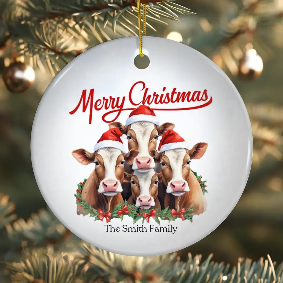 Christmas Cow - Custom Background - Ornament