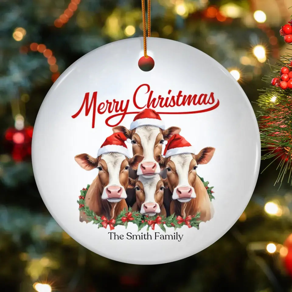 Christmas Cow - Custom Background - Ornament