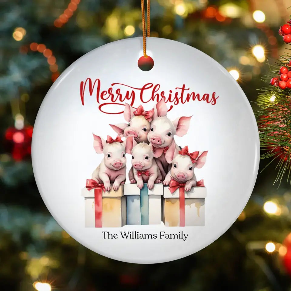 Christmas Pig - Custom Background - Ornament