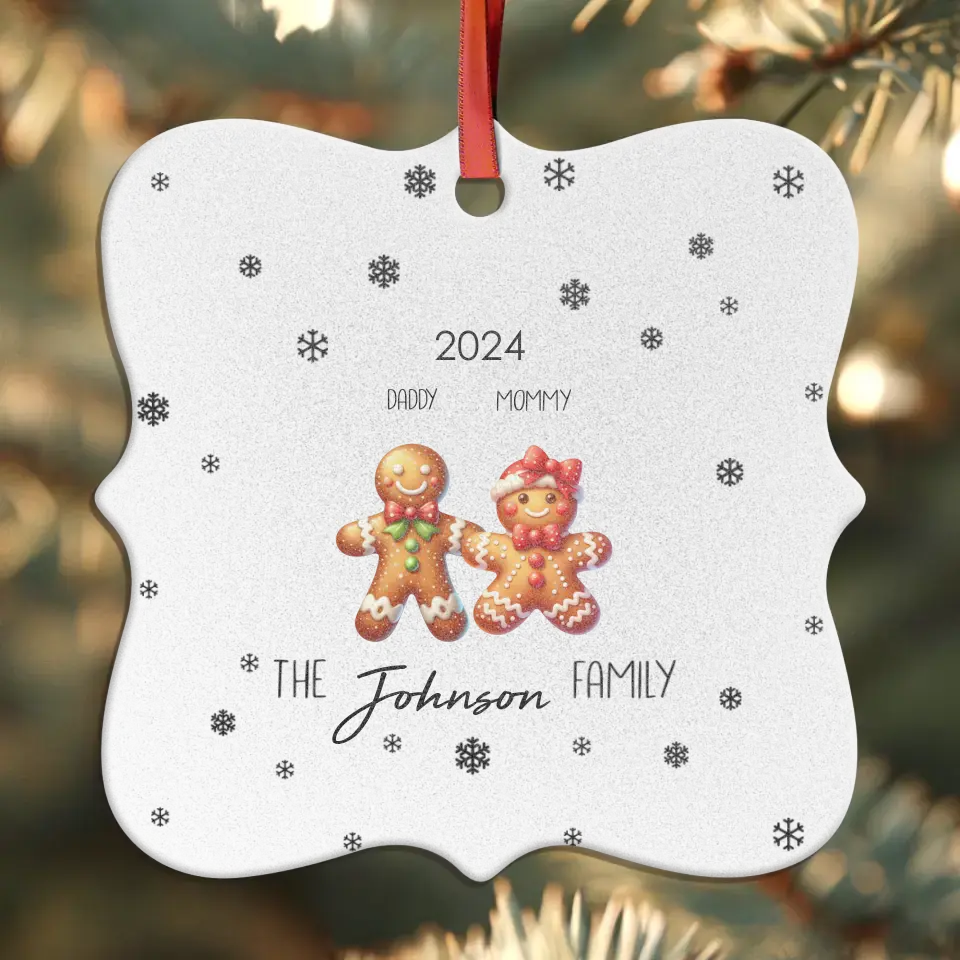 The Gingerbread Family With Snowflakes - Custom Name - Ornament