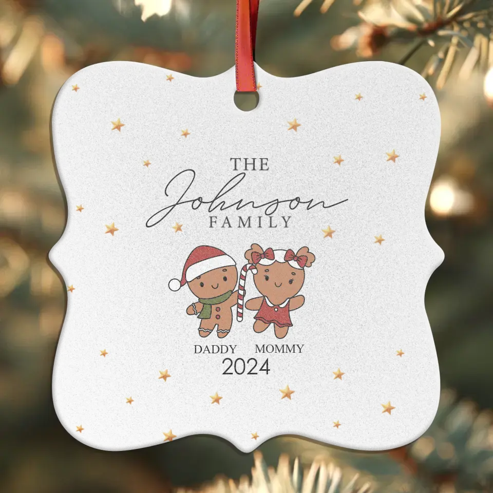 Gingerbread Family With Stars - Custom Name - Ornament